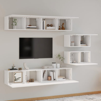 4 Piece TV Cabinet Set High Gloss White Engineered Wood