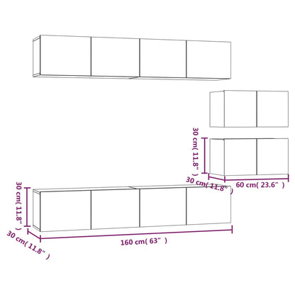 4 Piece TV Cabinet Set High Gloss White Engineered Wood