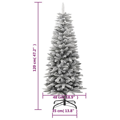 Artificial Slim Christmas Tree with Flocked Snow 120 cm PVC&PE