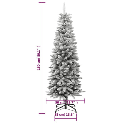 Artificial Slim Christmas Tree with Flocked Snow 150 cm PVC&PE