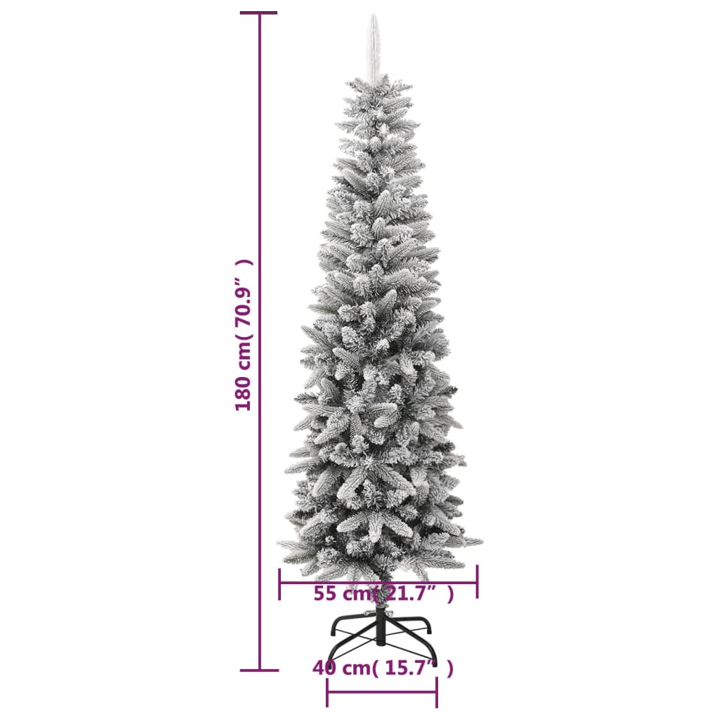 Artificial Slim Christmas Tree with Flocked Snow 180 cm PVC&PE