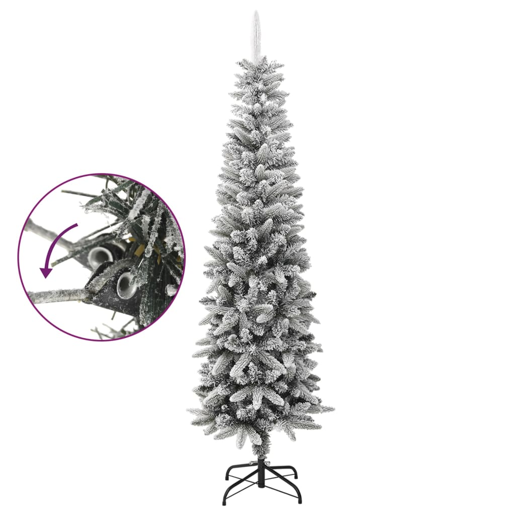 Artificial Slim Christmas Tree with Flocked Snow 210 cm PVC&PE