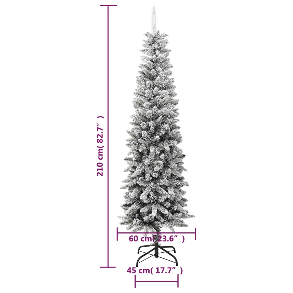 Artificial Slim Christmas Tree with Flocked Snow 210 cm PVC&PE