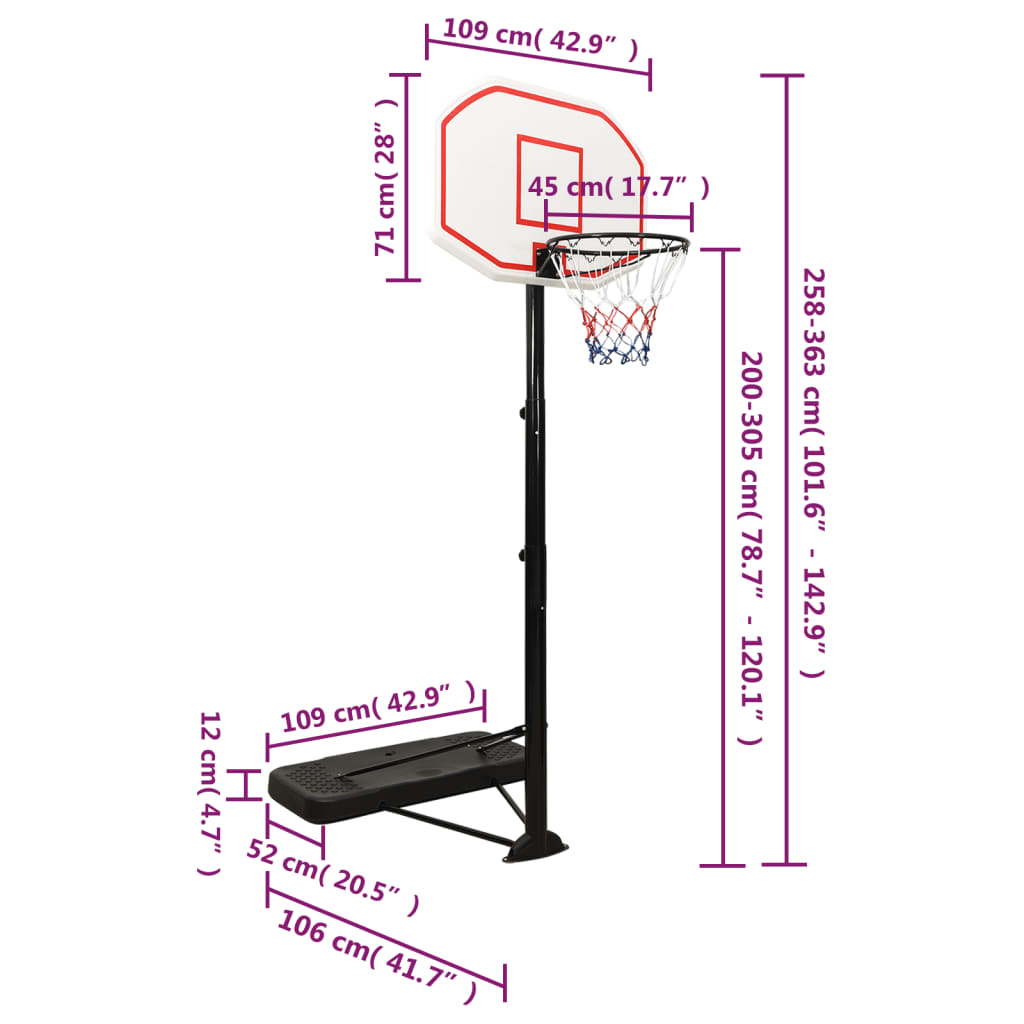 Basketball Stand White 258-363 cm Polyethene