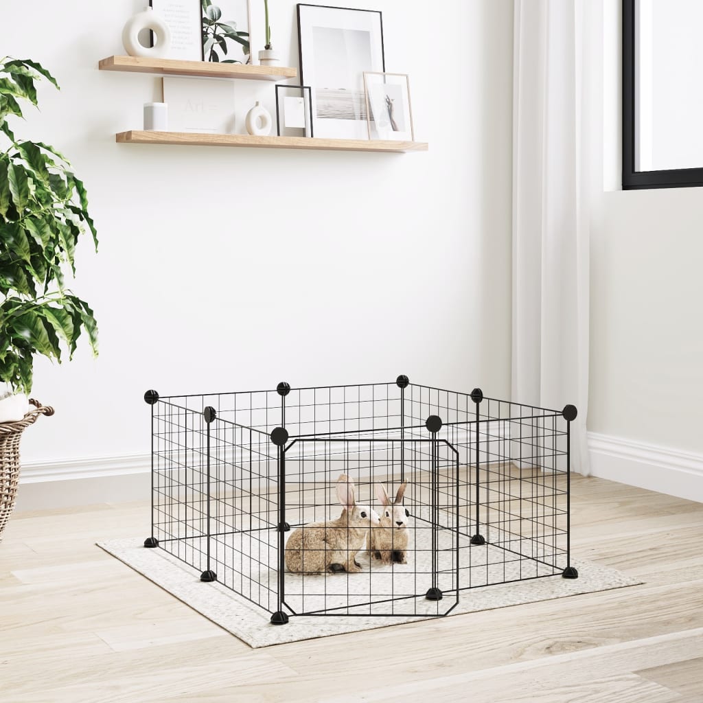 8-Panel Pet Cage with Door Black 35x35 cm Steel