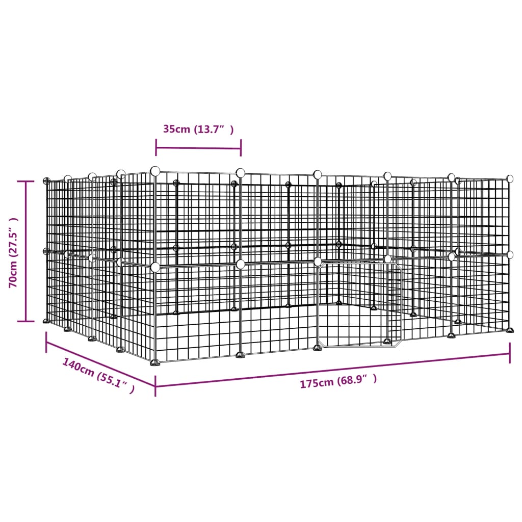 36-Panel Pet Cage with Door Black 35x35 cm Steel