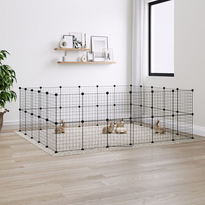 44-Panel Pet Cage with Door Black 35x35 cm Steel