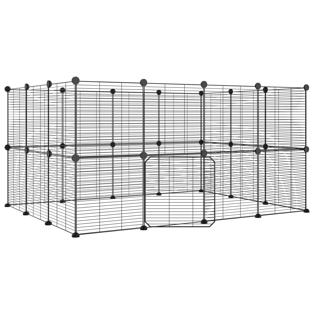 28-Panel Pet Cage with Door Black 35x35 cm Steel