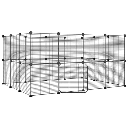 28-Panel Pet Cage with Door Black 35x35 cm Steel