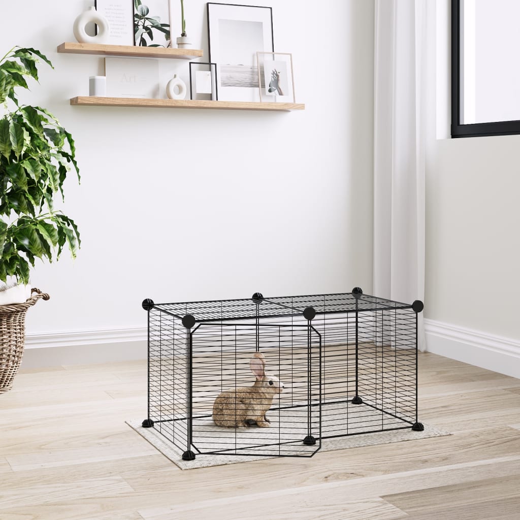 8-Panel Pet Cage with Door Black 35x35 cm Steel