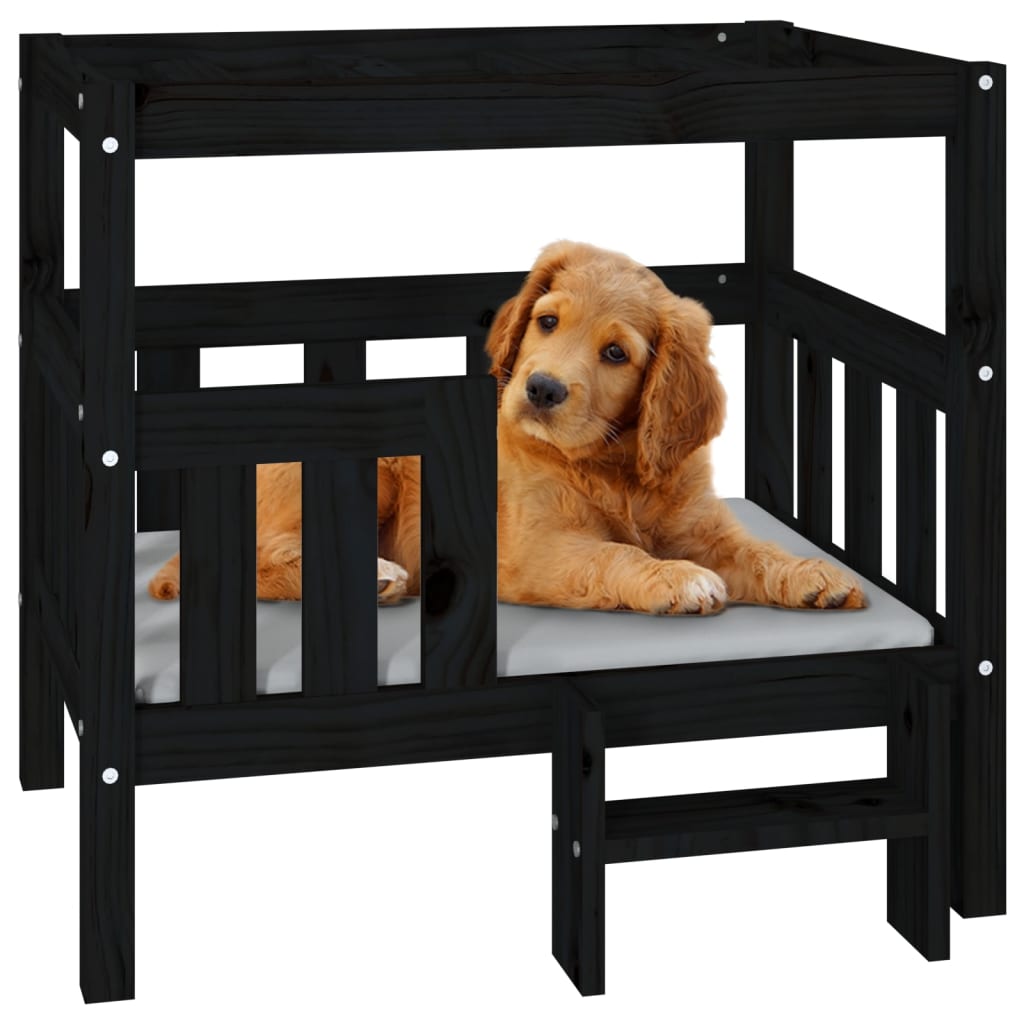 Dog Bed Black 75.5x63.5x70 cm Solid Wood Pine