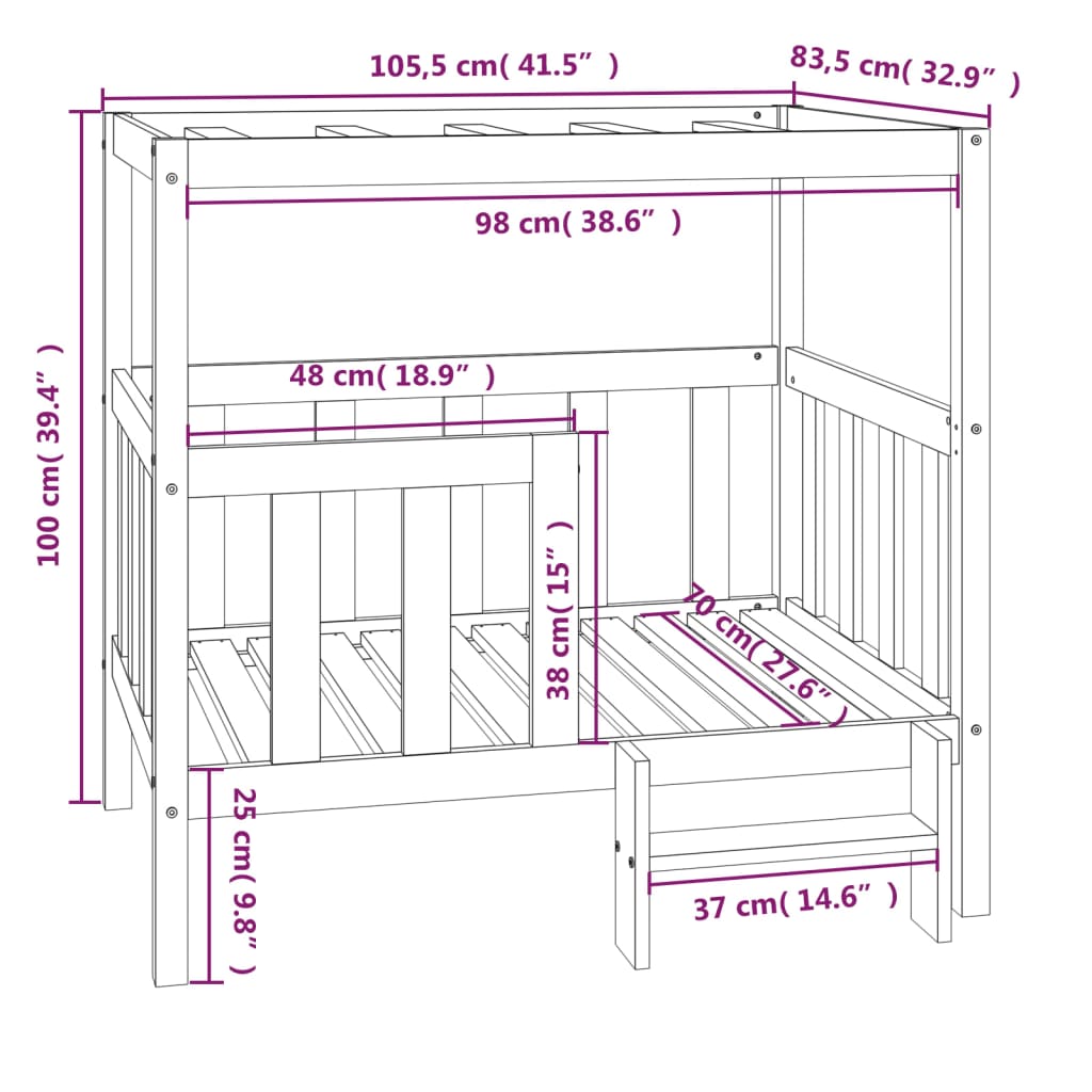 Dog Bed White 105.5x83.5x100 cm Solid Wood Pine