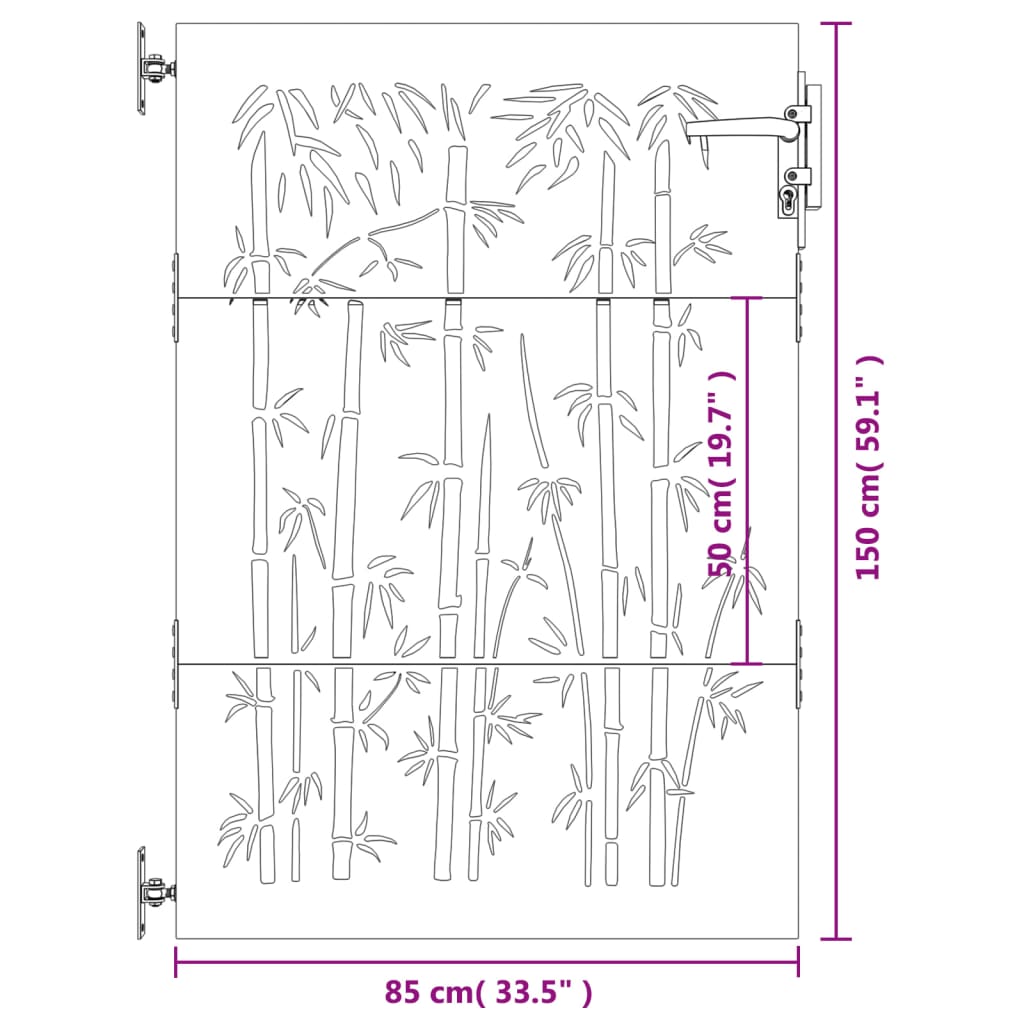 Garden Gate 85x150 cm Corten Steel Bamboo Design