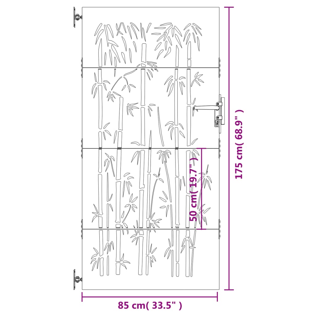 Garden Gate 85x175 cm Corten Steel Bamboo Design