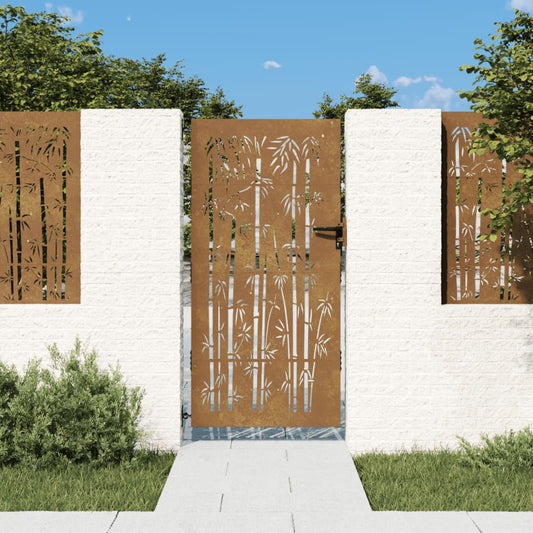 Garden Gate 85x175 cm Corten Steel Bamboo Design