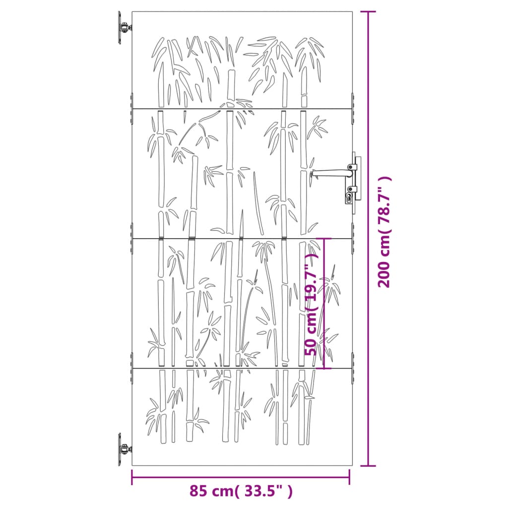 Garden Gate 85x200 cm Corten Steel Bamboo Design