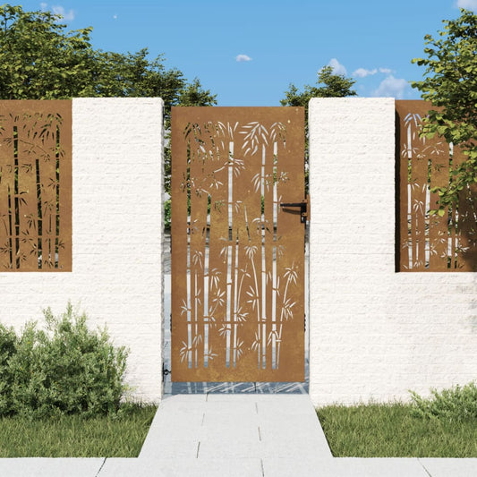 Garden Gate 85x200 cm Corten Steel Bamboo Design