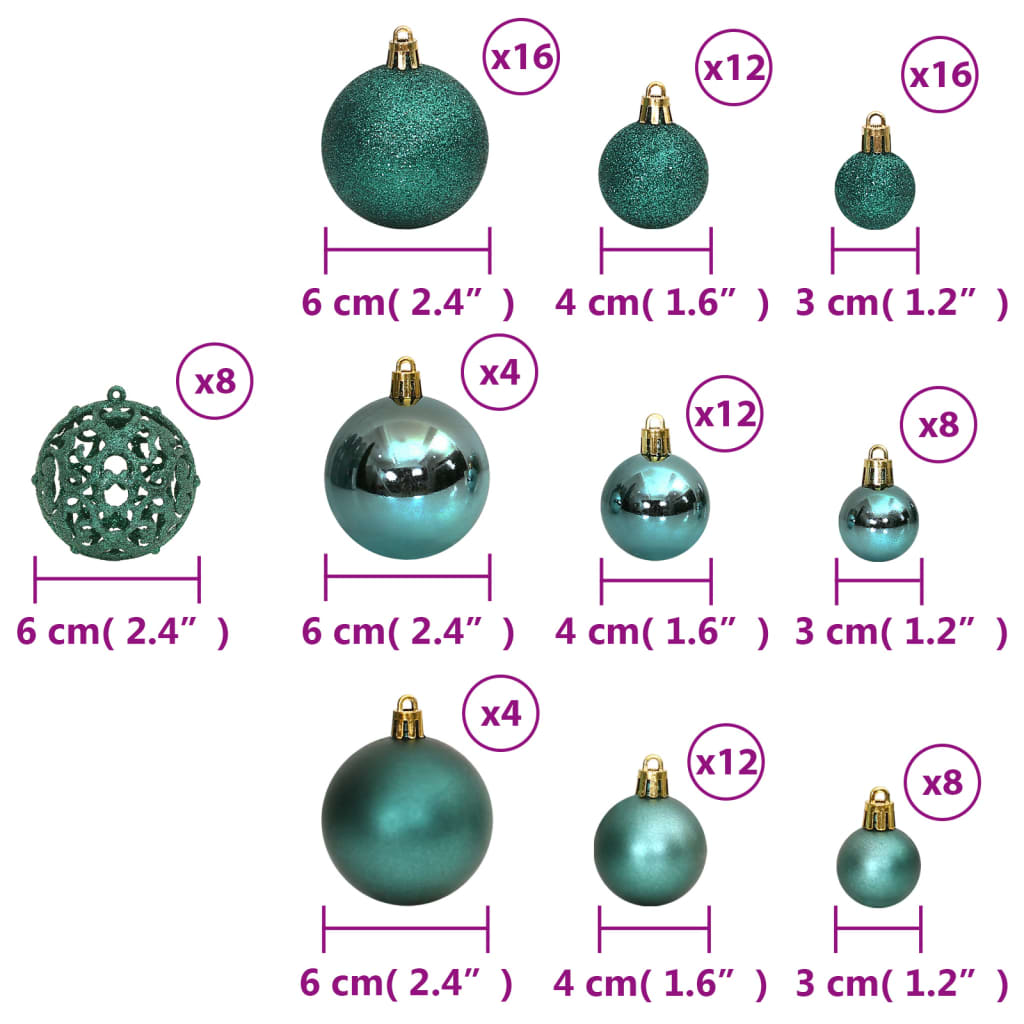 Christmas Baubles 100 pcs Green 3 / 4 / 6 cm