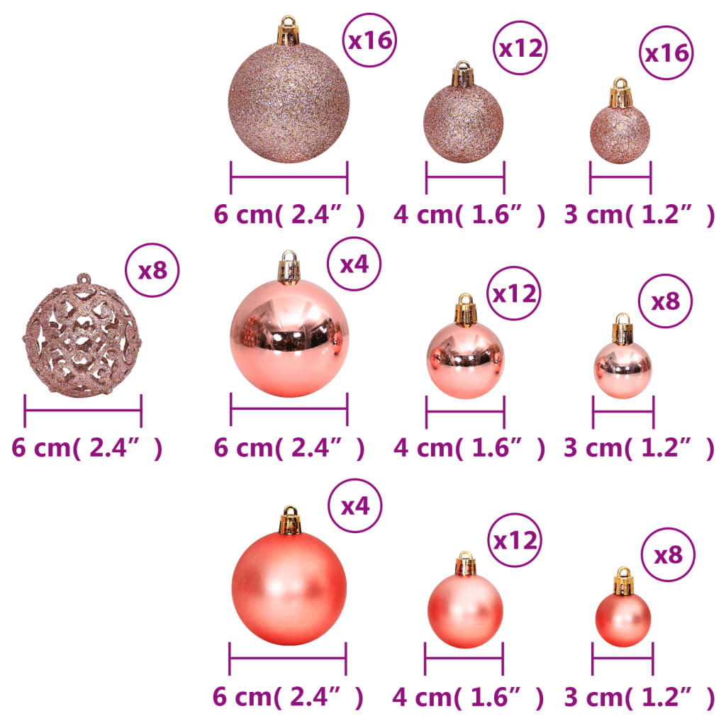 Christmas Baubles 100 pcs Pink and Rose 3 / 4 / 6 cm