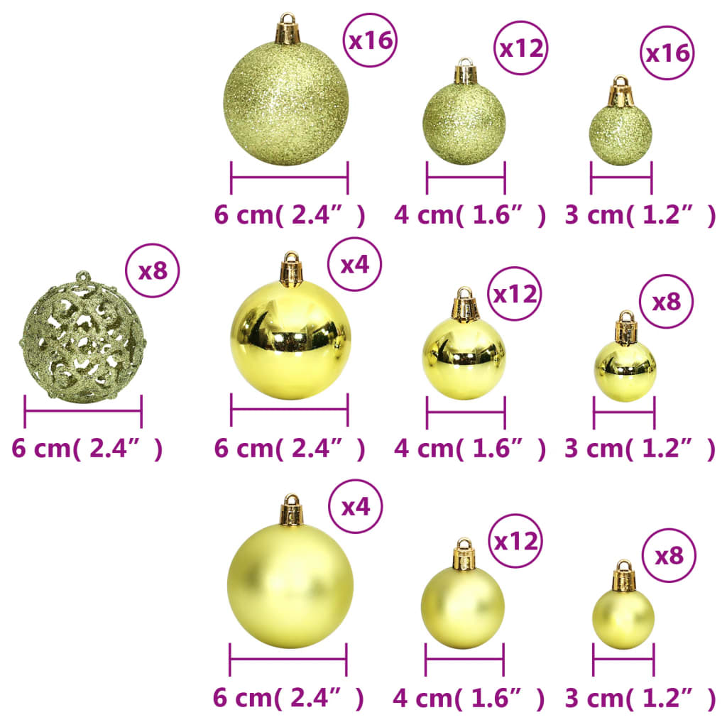 Christmas Baubles 100 pcs Light Green 3 / 4 / 6 cm