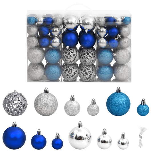 Christmas Baubles 100 pcs Blue and Silver 3 / 4 / 6 cm