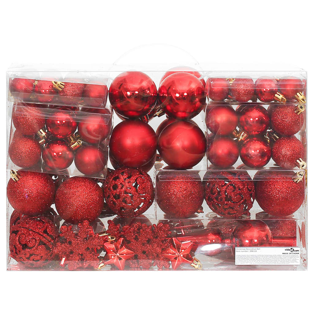 111 Piece Christmas Bauble Set Red Polystyrene