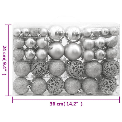 111 Piece Christmas Bauble Set Silver Polystyrene