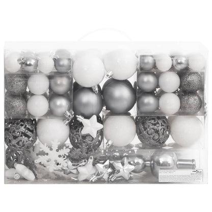 111 Piece Christmas Bauble Set White and Grey Polystyrene