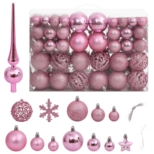 111 Piece Christmas Bauble Set Pink Polystyrene