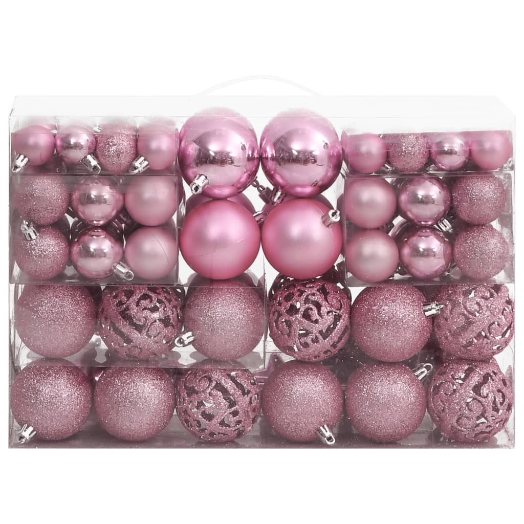 111 Piece Christmas Bauble Set Pink Polystyrene