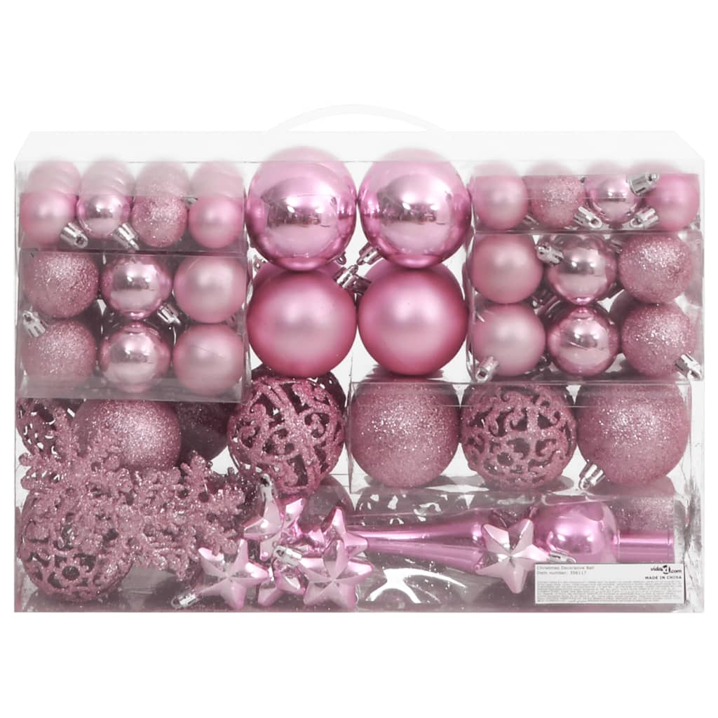 111 Piece Christmas Bauble Set Pink Polystyrene