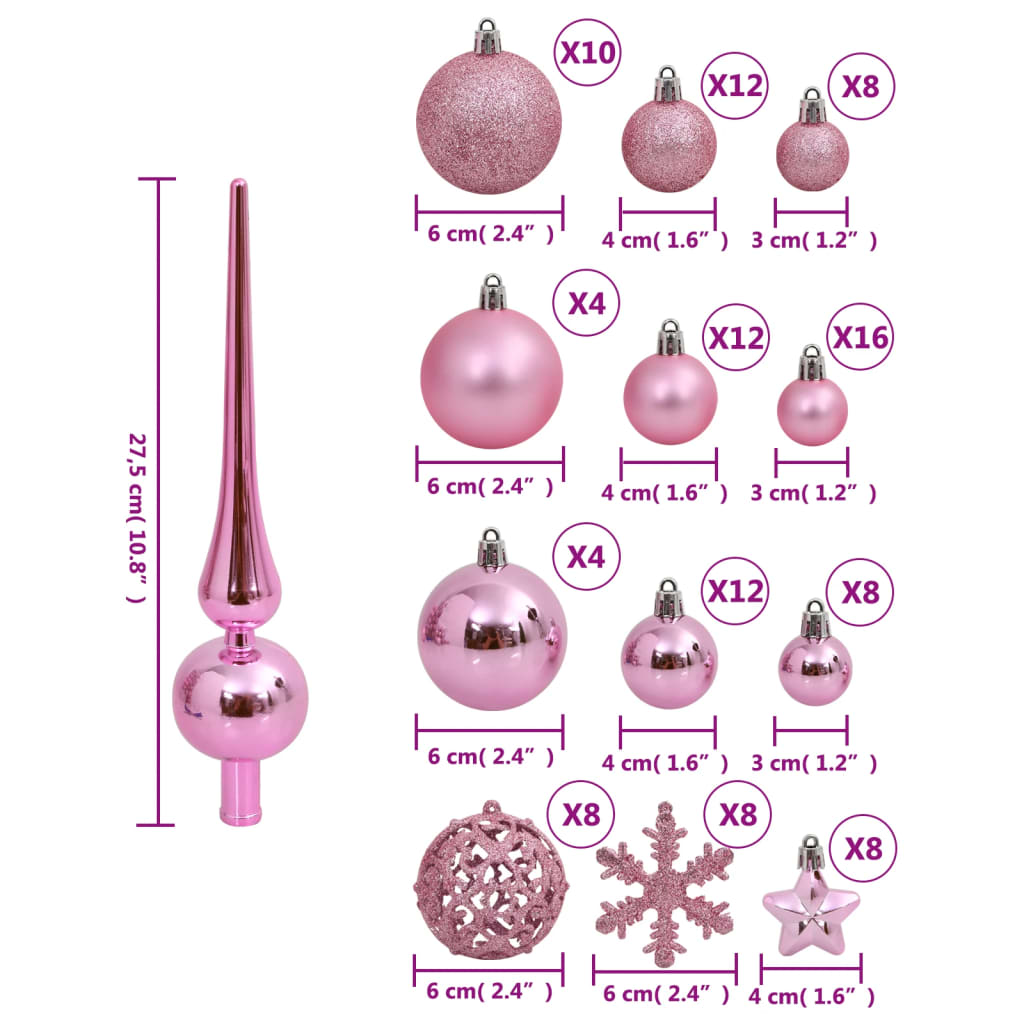 111 Piece Christmas Bauble Set Pink Polystyrene