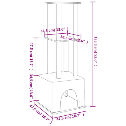 Cat Tree with Sisal Scratching Posts Cream 133.5 cm