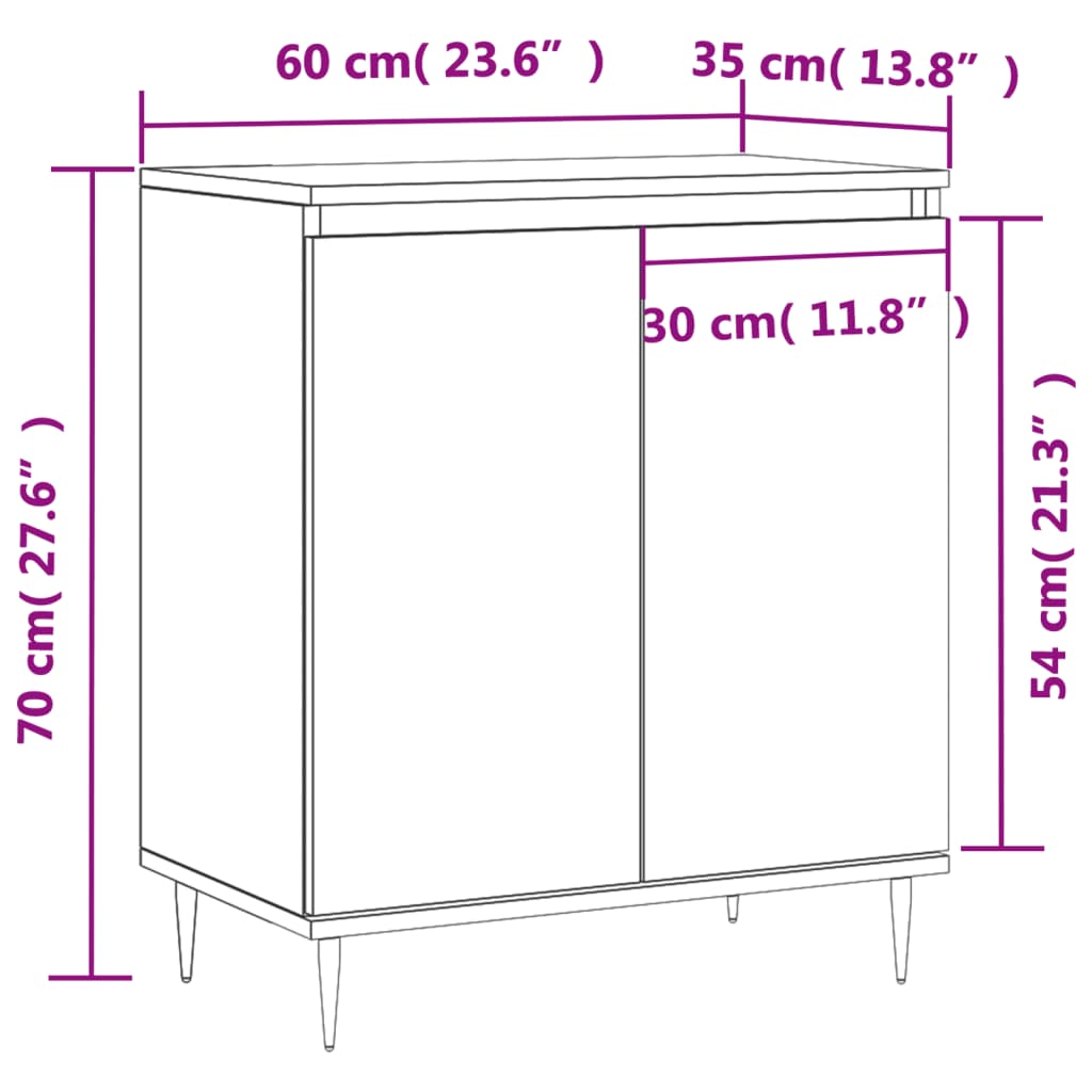 Sideboard High Gloss White 60x35x70 cm Engineered Wood