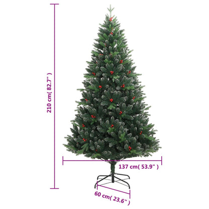 Artificial Hinged Christmas Tree with Red Berries 210 cm