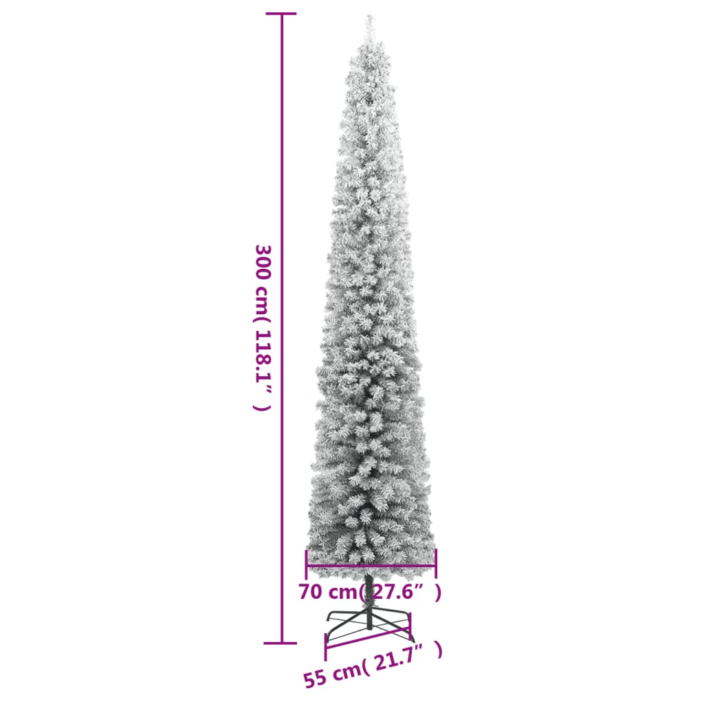 Slim Christmas Tree with Stand and Flocked Snow 300 cm PVC