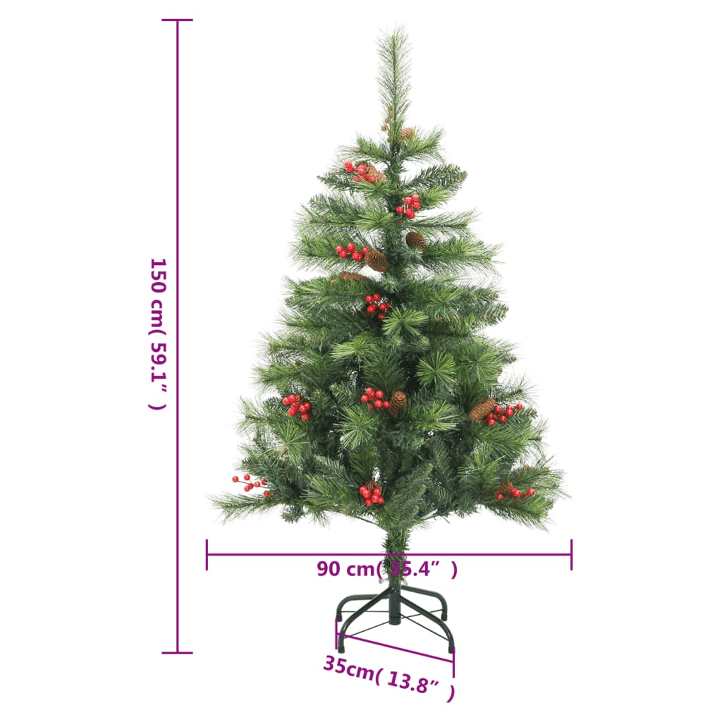 Artificial Hinged Christmas Tree with Cones and Berries 150 cm