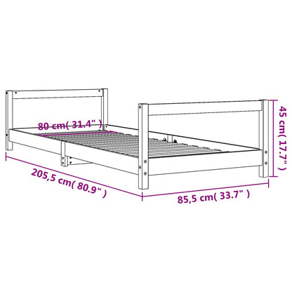 Kids Bed Frame Black 80x200 cm Solid Wood Pine