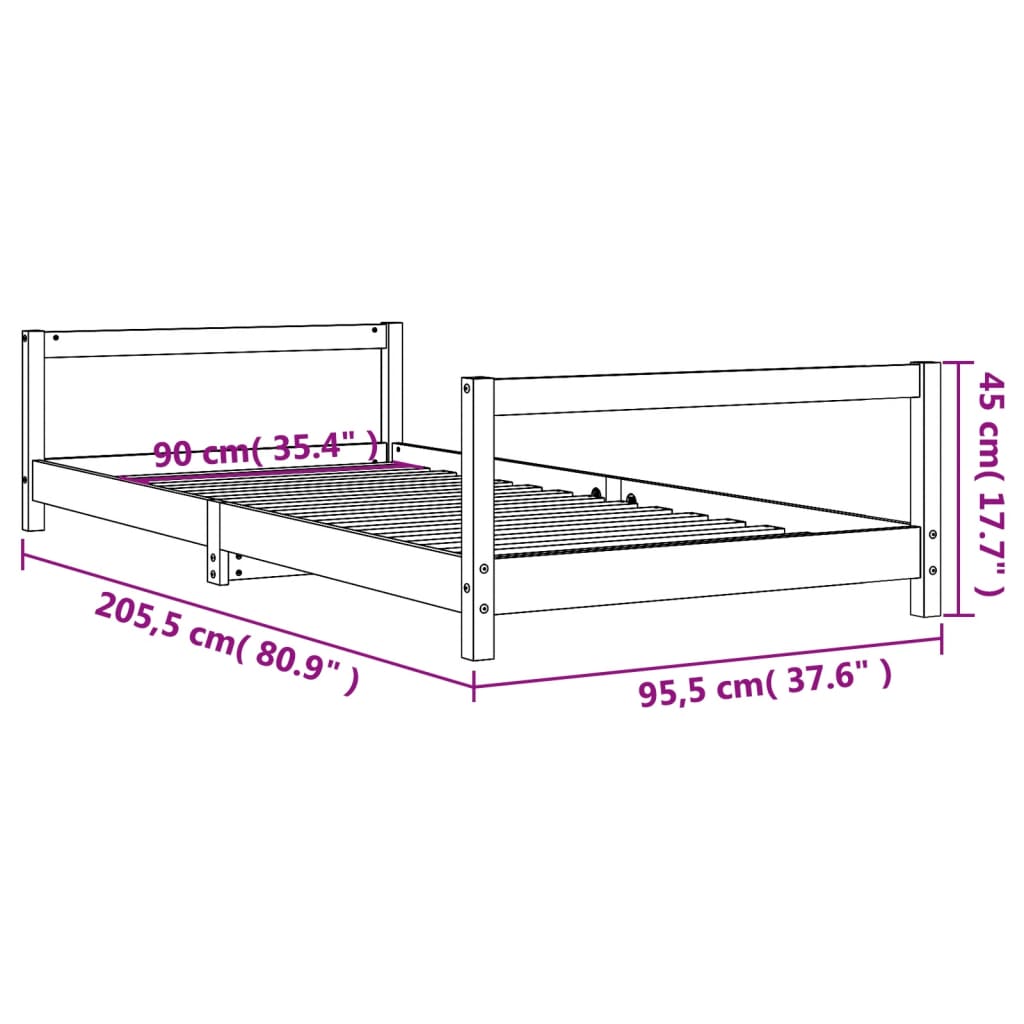 Kids Bed Frame 90x200 cm Solid Wood Pine