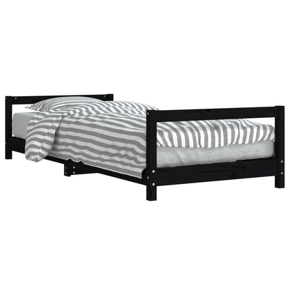 Kids Bed Frame Black 90x200 cm Solid Wood Pine