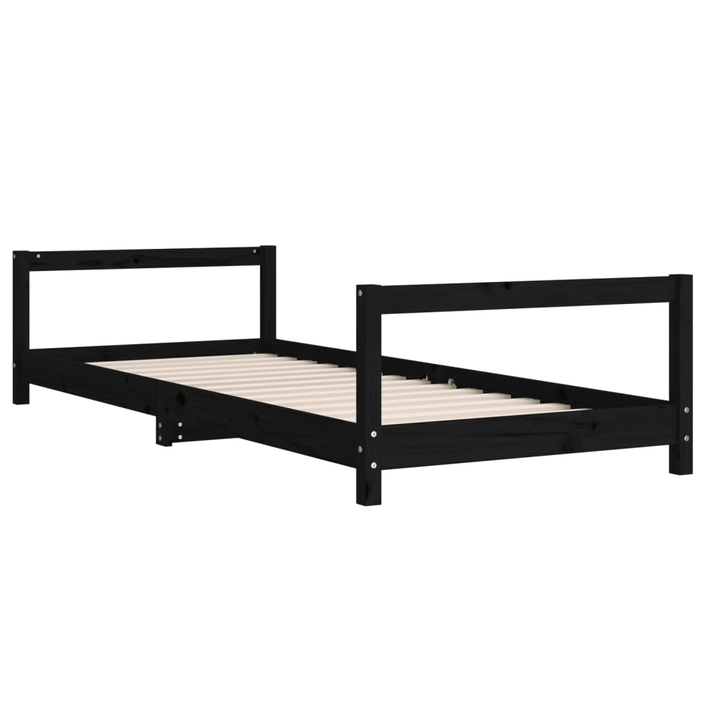 Kids Bed Frame Black 90x200 cm Solid Wood Pine