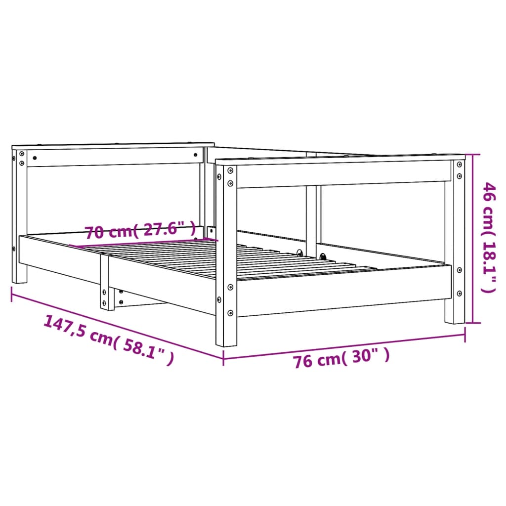 Kids Bed Frame White 70x140 cm Solid Wood Pine