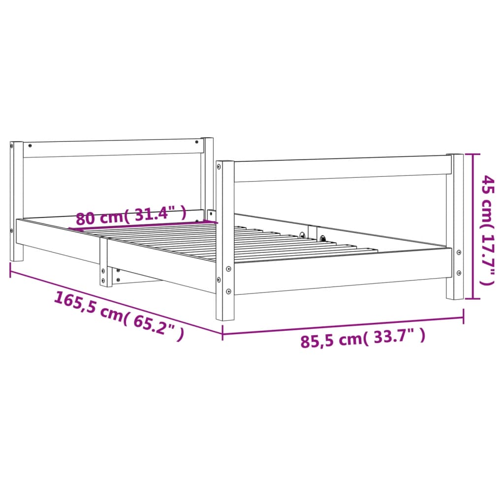 Kids Bed Frame White 80x160 cm Solid Wood Pine