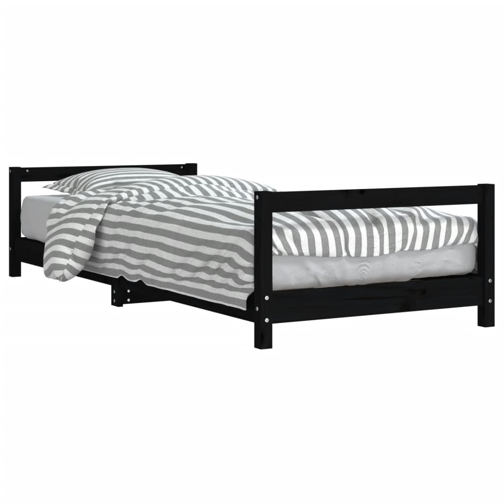 Kids Bed Frame Black 90x190 cm Solid Wood Pine