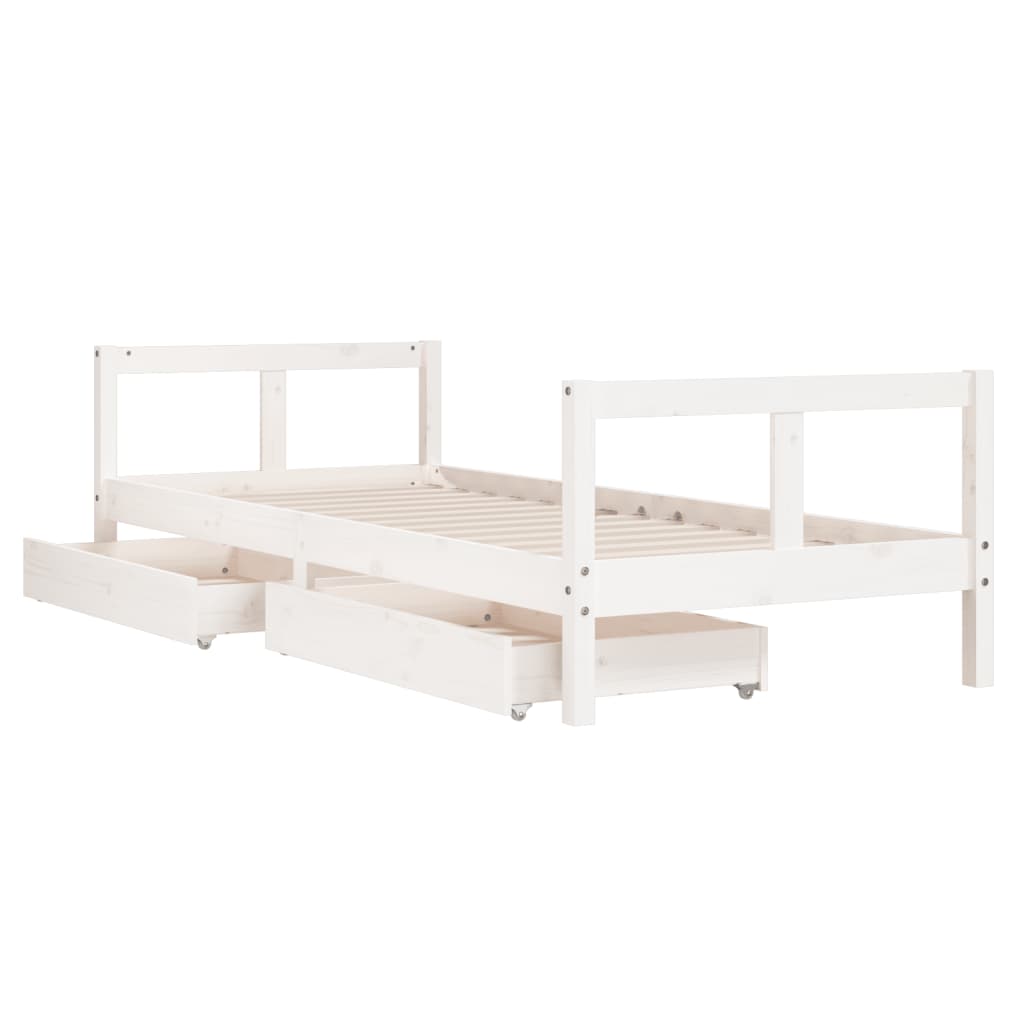 Kids Bed Frame with Drawers White 80x200 cm Solid Wood Pine