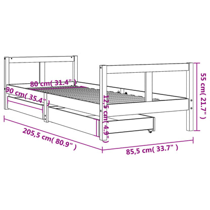 Kids Bed Frame with Drawers White 80x200 cm Solid Wood Pine