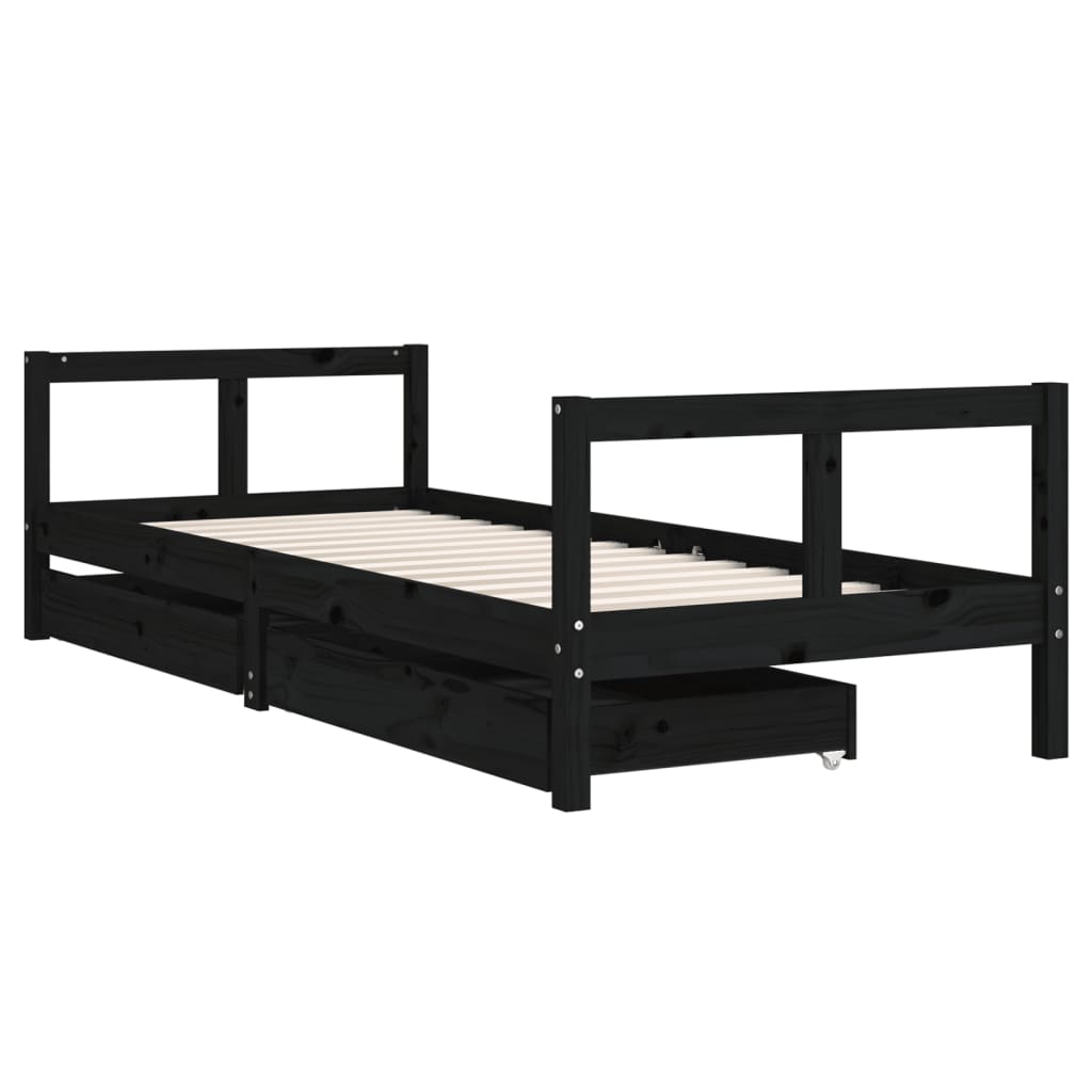 Kids Bed Frame with Drawers Black 80x200 cm Solid Wood Pine