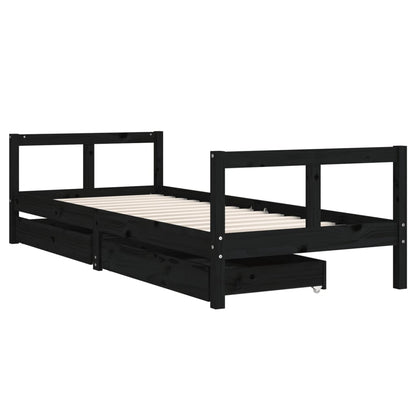 Kids Bed Frame with Drawers Black 80x200 cm Solid Wood Pine