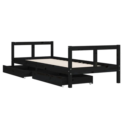 Kids Bed Frame with Drawers Black 80x200 cm Solid Wood Pine