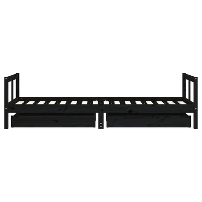 Kids Bed Frame with Drawers Black 80x200 cm Solid Wood Pine